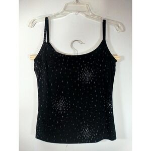 Esprit de Corp Vintage 90s Y2K Black Silver Metallic Sparkle Slinky Tank Top